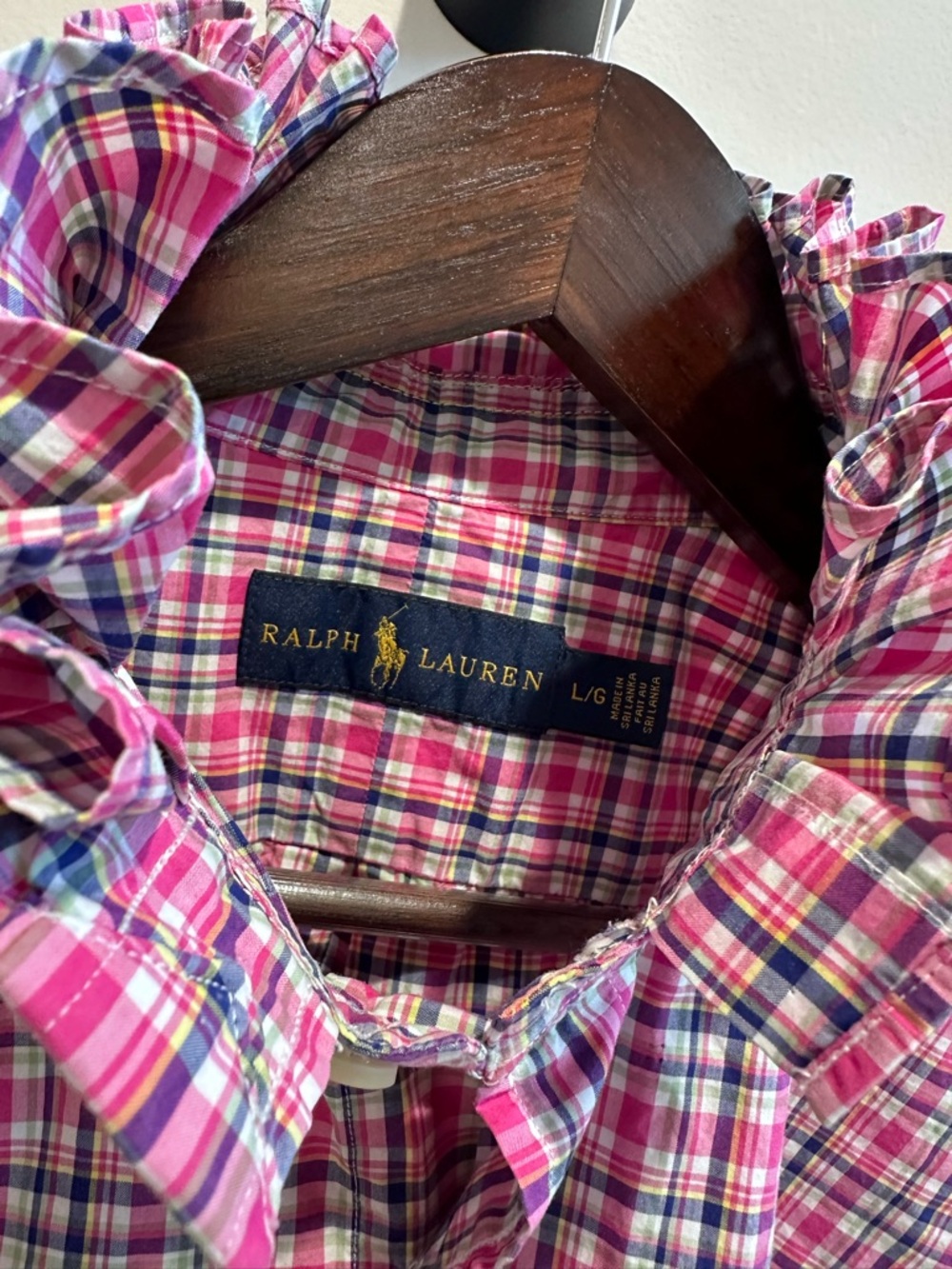 Ralph Lauren Reworked OOAK Ruffle Collar Plaid Top | Scandinavian Ribbon | Large - Picture 7 of 9